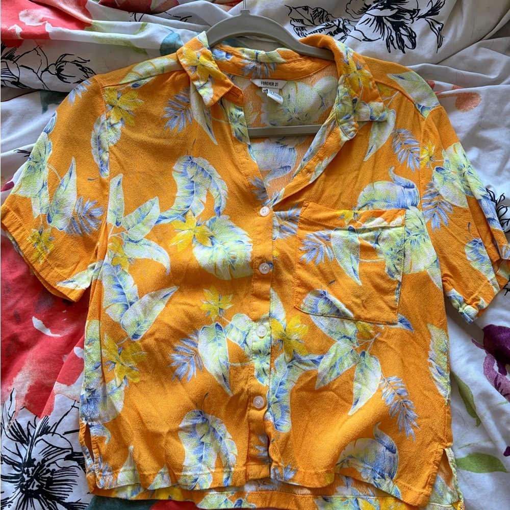 Forever 21 Orange and Blue Floral Shirt